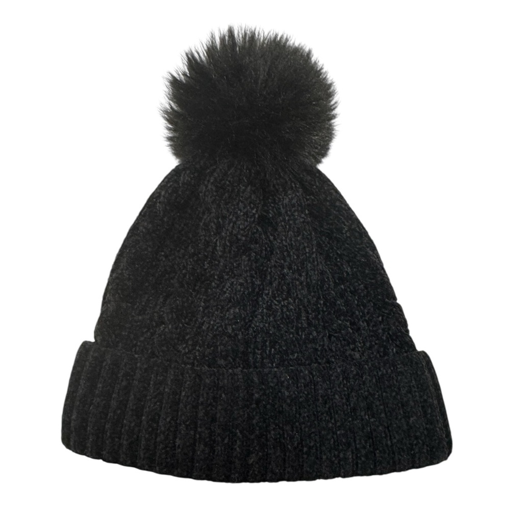 NWOT Black Cable Knit Pom Pom Hat Kids